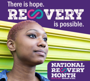 Image shows a woman with text that says There is hope. Recovery is possible.